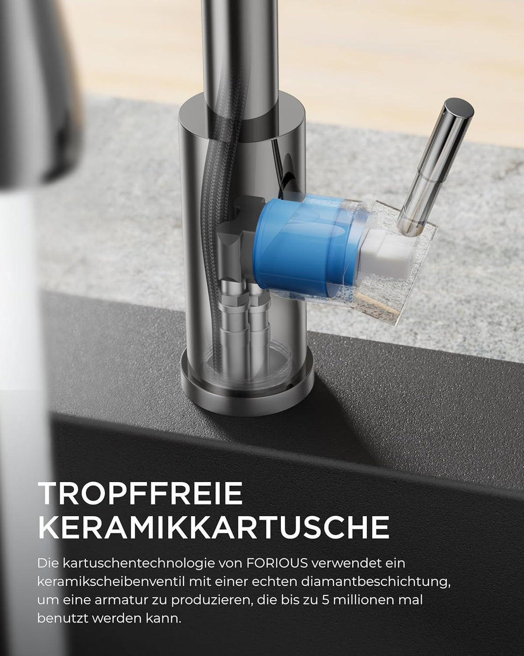 FORIOUS Wasserhahn Küche, Hochdruck Küchenarmatur mit Herausziehbarer Brause Ausziehbar Armatur, Mis
