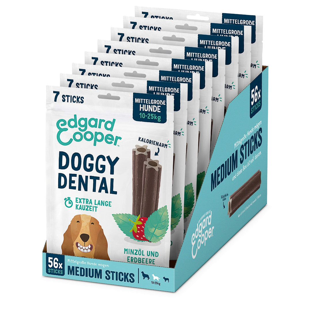 Edgard &amp; Cooper Snacks 56 Dental Stick Medium Hund Natural 8x7 Kausticks Zahnpflege Minze &amp; Erdbeere