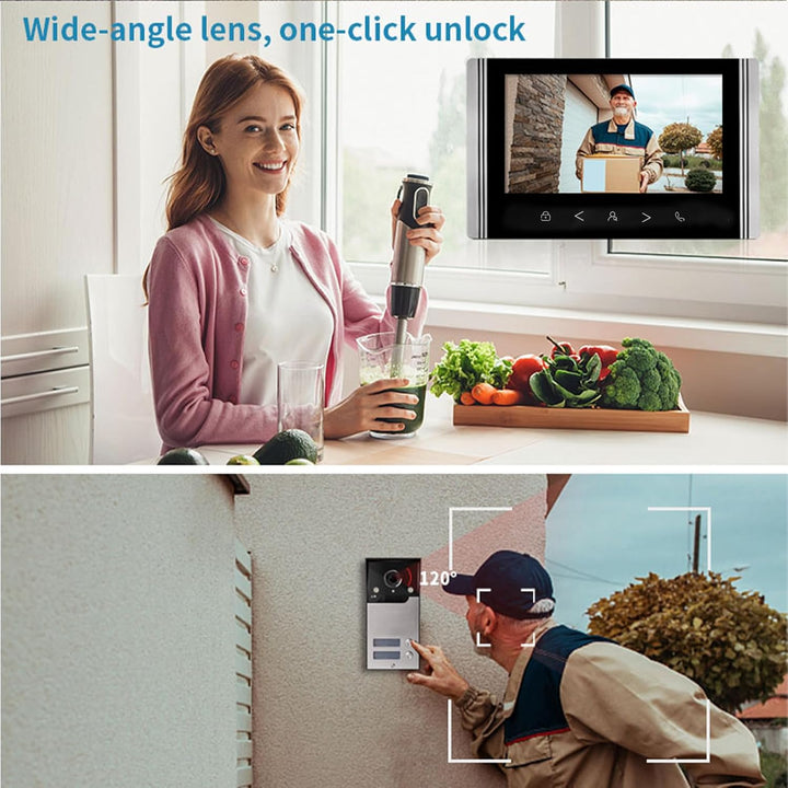WiFi Smart Video Doorbell Intercom BT TY APP Remote Control 7 Inch 1080P HD Display Screen Night Vie