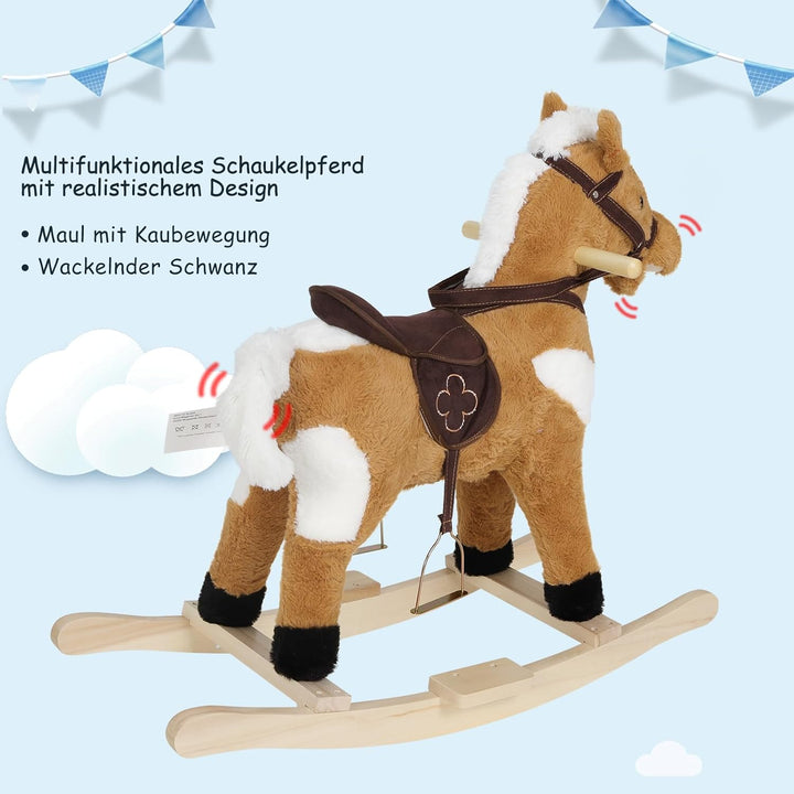 WOLTU Schaukelpferd für Babys, Spielzeug mit Tiergeräuschen und Haltegriffen, aus Plüsch und PP-Baum