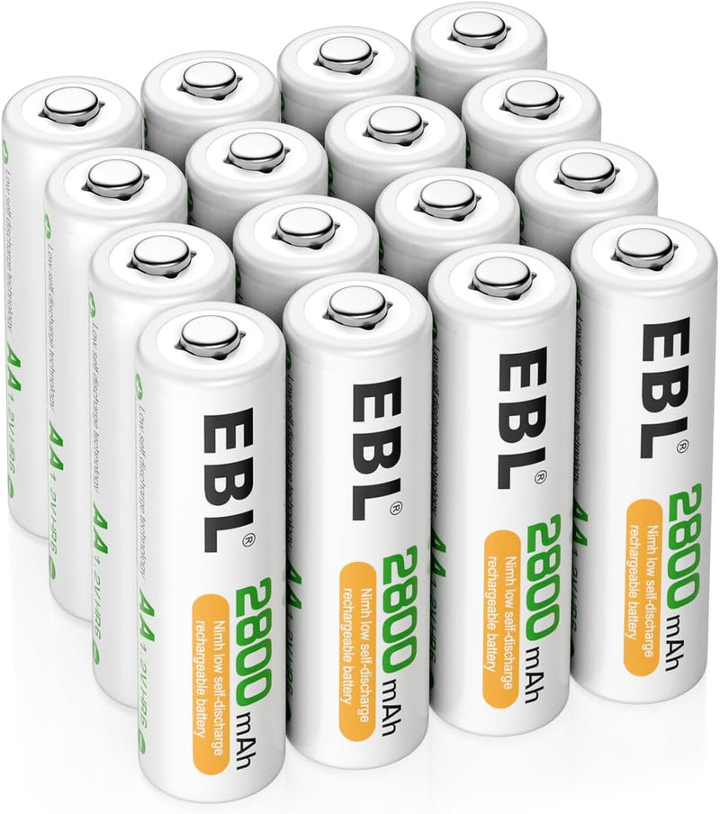 EBL Akku AA Mignon 2800mAh 16 Stück - wiederaufladbare Batterien AA, hohe Ladezyklen, geringe Selbst