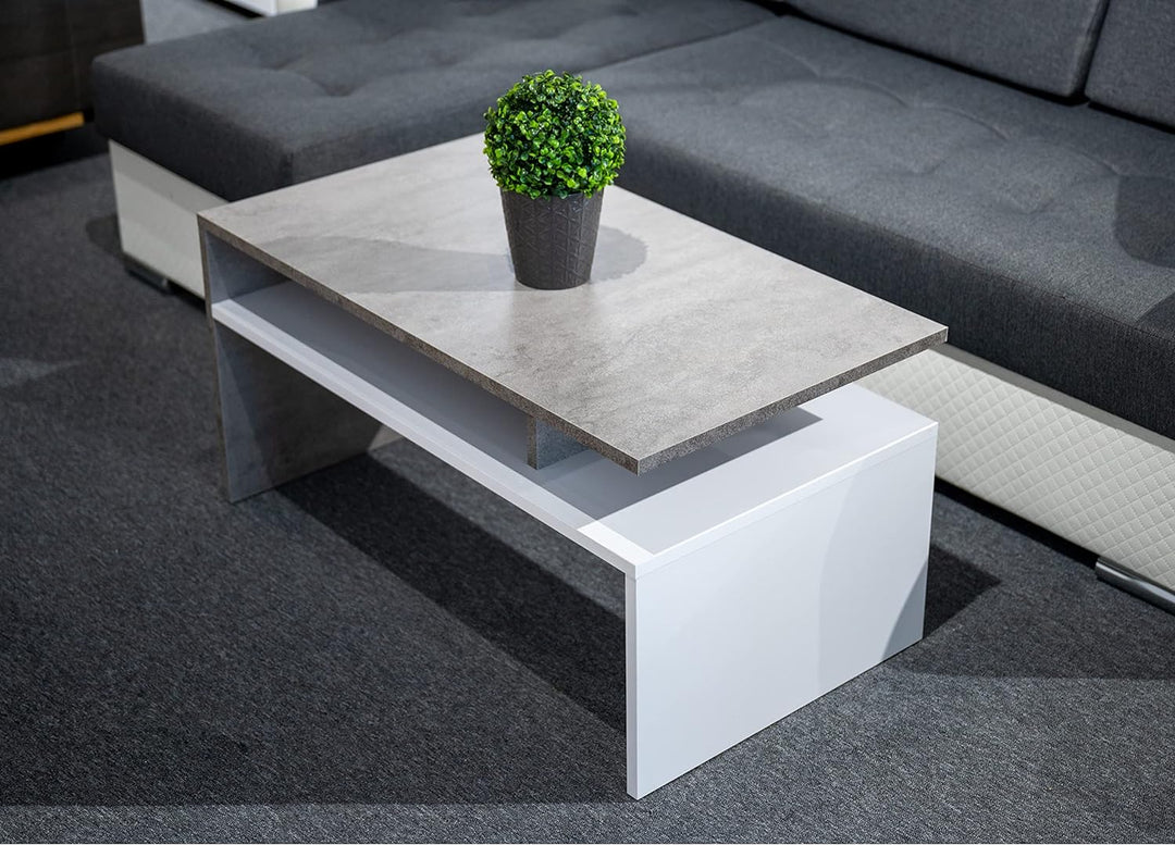 Weiss/Beton glänzender Couchtisch für das Wohnzimmer - modernistischer Look, minimalistischer Stil -