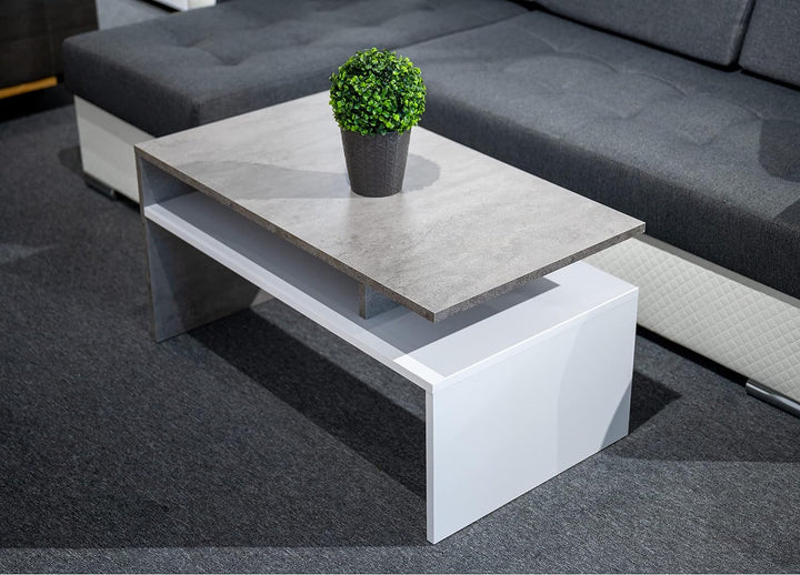 Weiss/Beton glänzender Couchtisch für das Wohnzimmer - modernistischer Look, minimalistischer Stil -