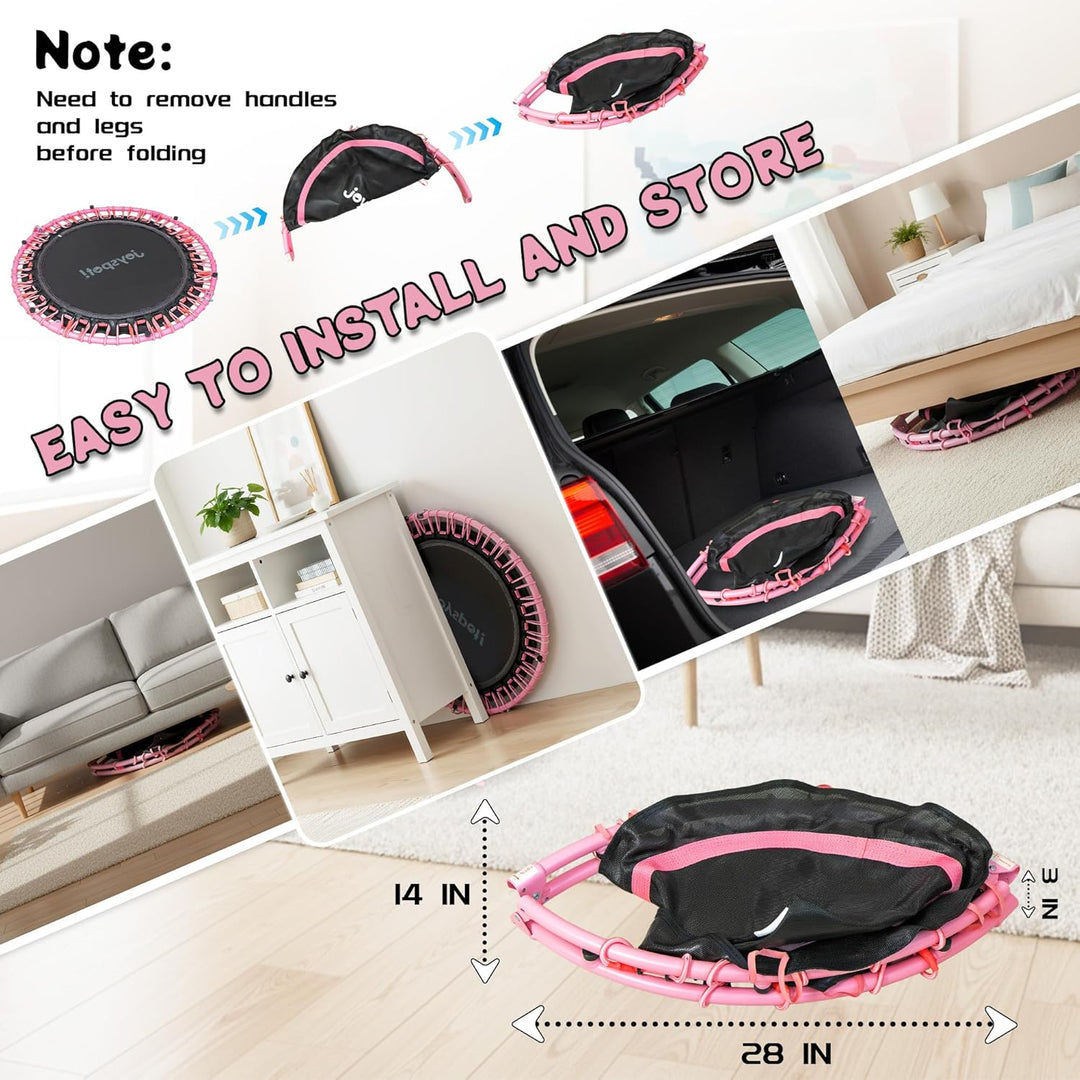JOY SPOT! Mini Fitness Trampolin, Ø102cm Faltbares Trampoline mit Bungee-Seilen & verstellbarem Grif