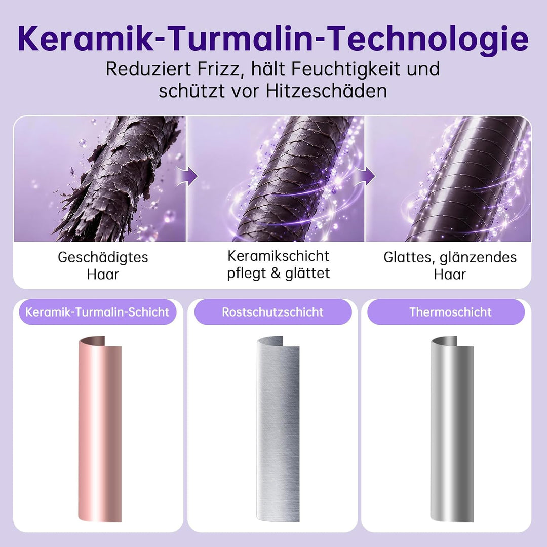 Lockenstab Set, 30s Schnellaufheizung, 13 Temperaturstufen 100-230°C (9 mm) | 360° drehbares Anti-Ta