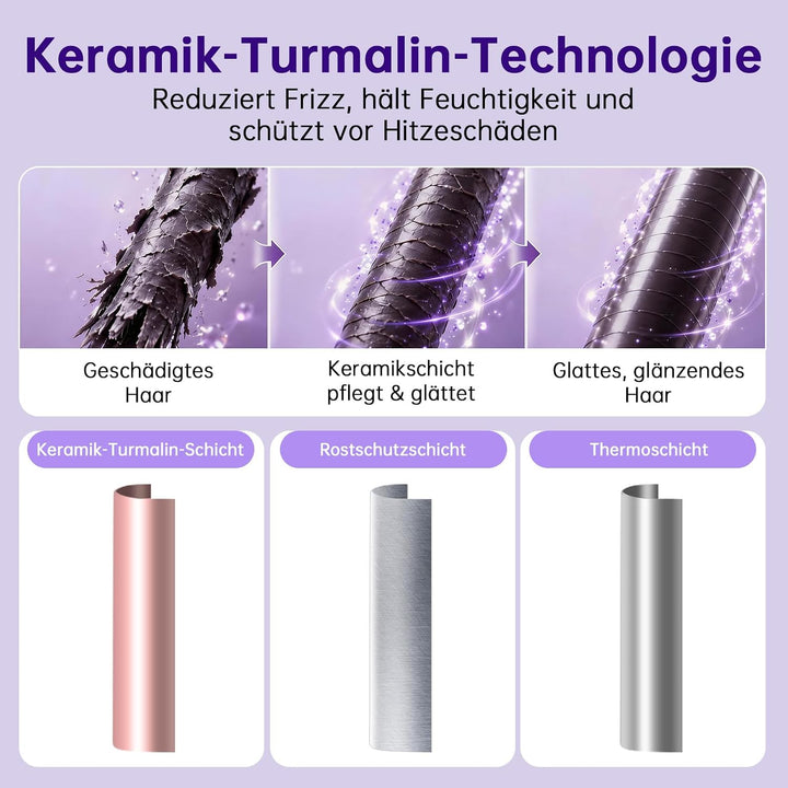 Lockenstab Set, 30s Schnellaufheizung, 13 Temperaturstufen 100-230°C (9 mm) | 360° drehbares Anti-Ta