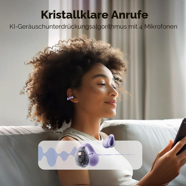QCY Crossky C30 Open Ear Kopfhörer,Kabellose Bluetooth 5.4 Clip On Kopfhörer,4 Mikrofon ENC Geräusch