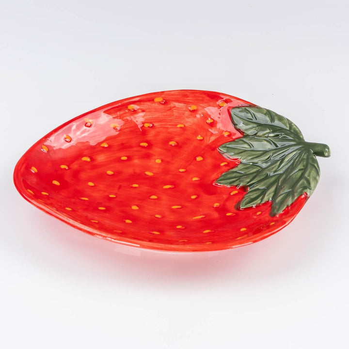 levandeo Teller Erdbeere Keramik 26cm Erdbeerschale Sommer Obst Dekoschale Tischdeko Servierschale A
