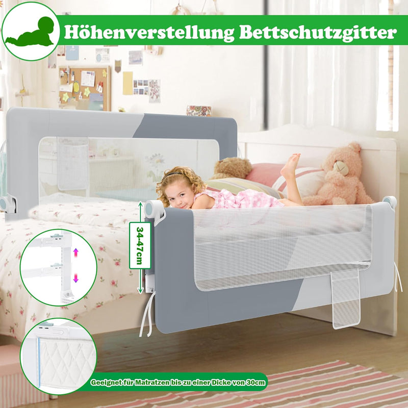 SUBTLETY 1 Seite Baby Bettgitter Umgeklappt Bettschutzgitter Set 72-86cm Höhenverstellbar Rausfallsc