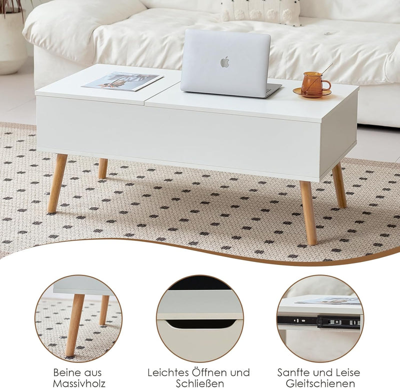 JanflyHome Couchtisch, Höhenverstellbarer Couchtisch, Couchtisch Höhenverstellbarer mit Schiebeplatt