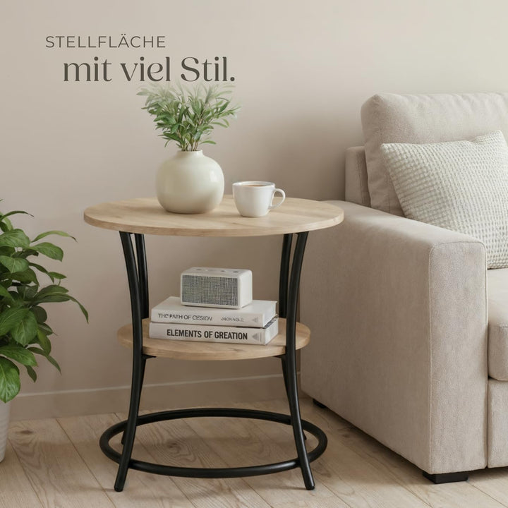 tectake Beistelltisch rund, Couchtisch mit 2 Ablagen, Industrie-Design, Nachttisch aus Holz, Ø55 x 5