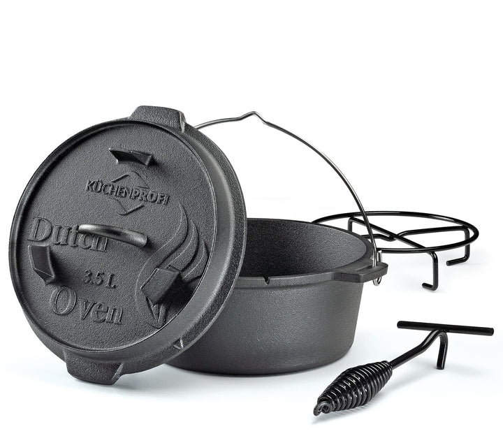 Küchenprofi BBQ Dutch Oven Gusseisen, 3,5L, Ø 24 cm, ohne Füsse, fertig eingebrannter, gusseiserner