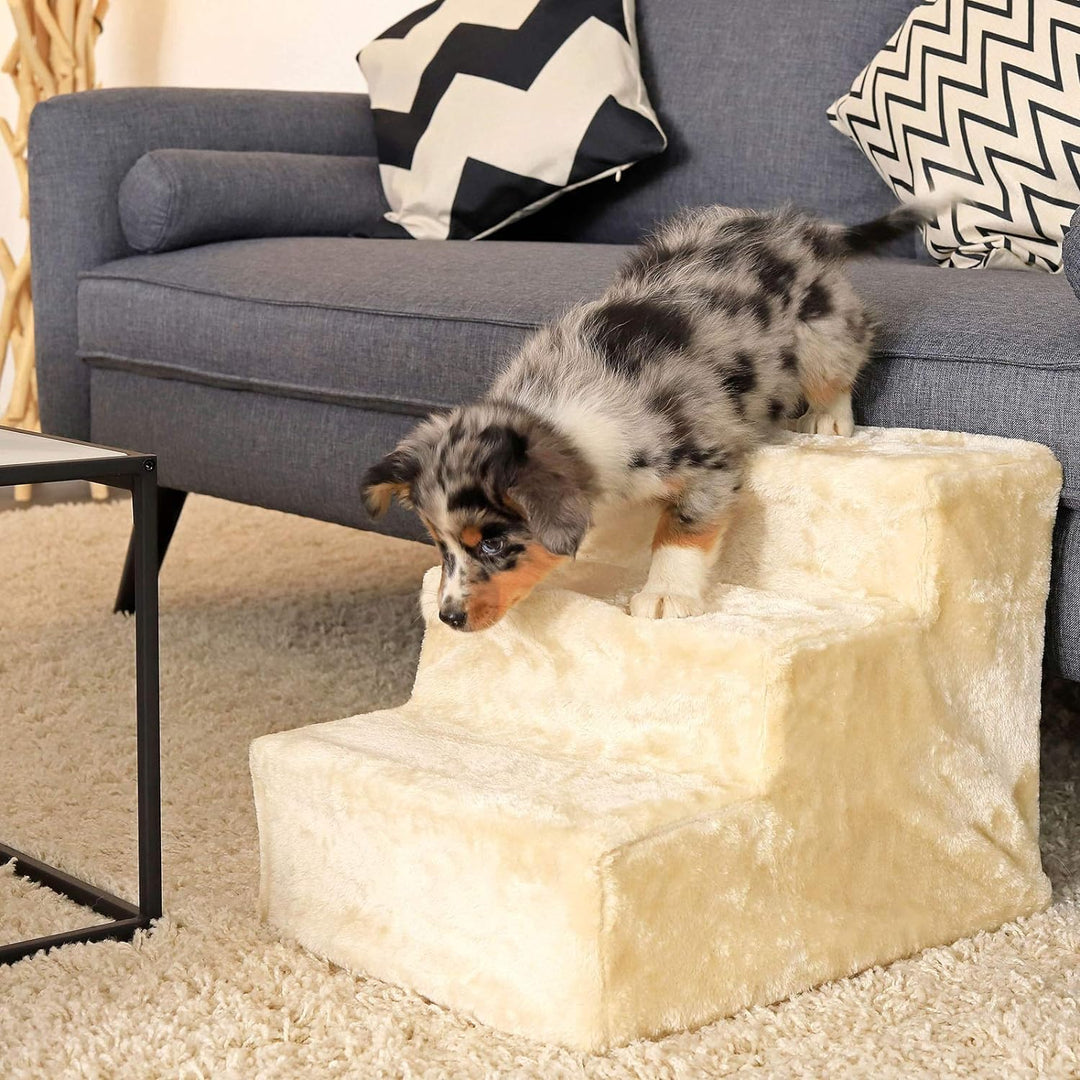 lionto Haustiertreppe Katzentreppe Hundetreppe mit Plüschbezug Farbe Beige Treppe, Beige