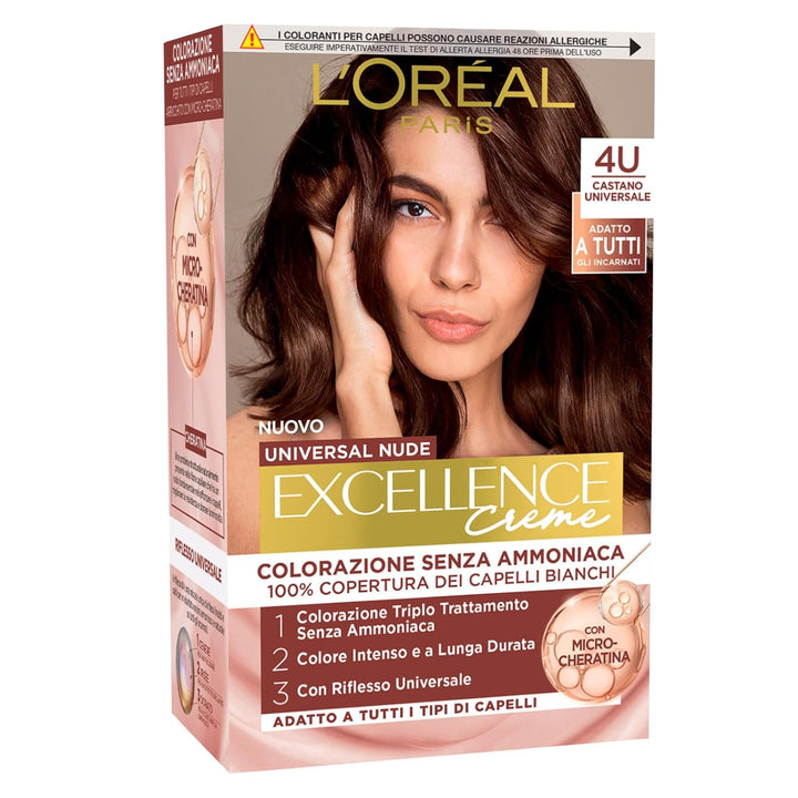 2 x L'Oréal Paris Excellence Creme Universal Nude Permanent, Dunkelbraun 4U, dreifach Behandlung – 2