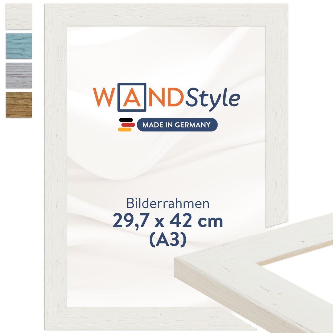 WANDStyle Bilderrahmen Strandhaus Stil 30x42cm DIN A3 I Farbe: Weiss I Fotorahmen I rustikaler Holzb