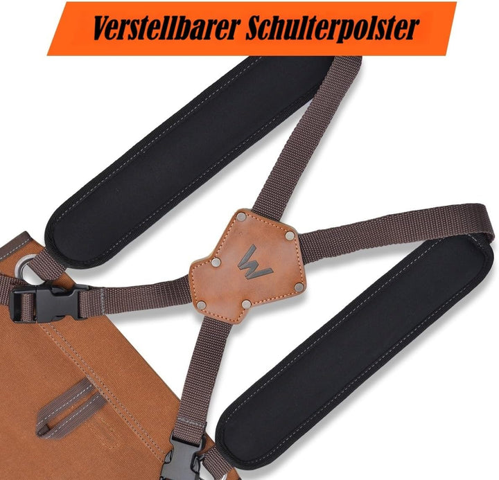 WELKINLAND Werkzeugschürze aus gewachstem Segeltuch mit 16 Taschen, robuste Holzbearbeitungsschürze,