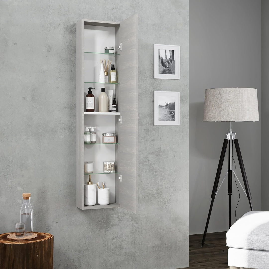 KIAMAMI VALENTINA Bad Hochschrank Hängend Eintürig Quercia Grigio | Facile, Säule 31,5xH136 cm