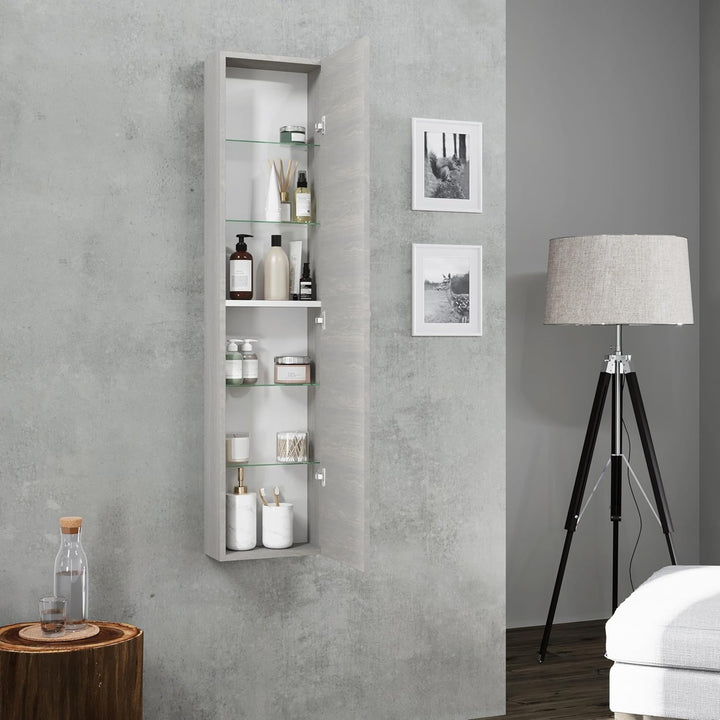 KIAMAMI VALENTINA Bad Hochschrank Hängend Eintürig Quercia Grigio | Facile, Säule 31,5xH136 cm