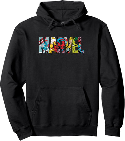 Marvel Logo With Characters Spider-Man, Iron Man, Thor, Hulk Pullover Hoodie