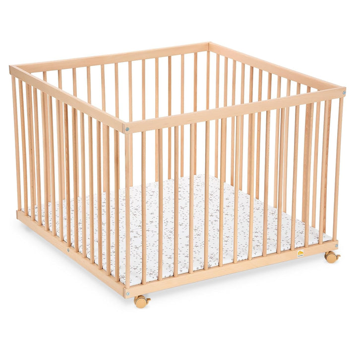 FabiMax Baby Laufgitter 100x100, stufenlos höhenverstellbar, mit Schlupfsprossen, Laufstall aus mass