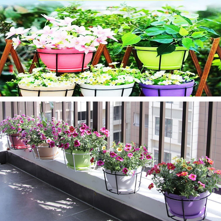 2 Stück Aufhängen Blumentopf Halterung, Metallpflanzenkorb, Blumenregal aus Eisen, Zaun Wand Hängend