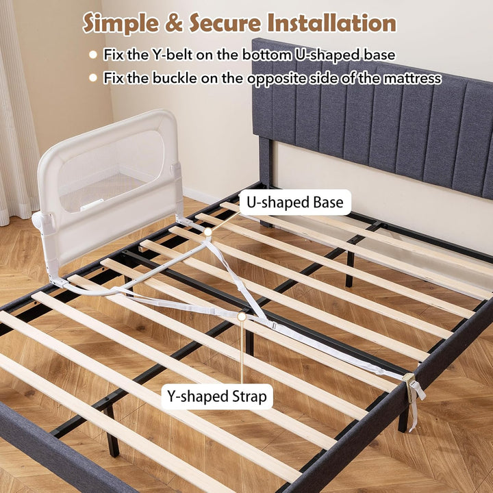FANTASK Bettgitter klappbar, 80 x 60 cm, Kinderschutzgitter mit U-förmigem Gestell & Gurt, Bettschut