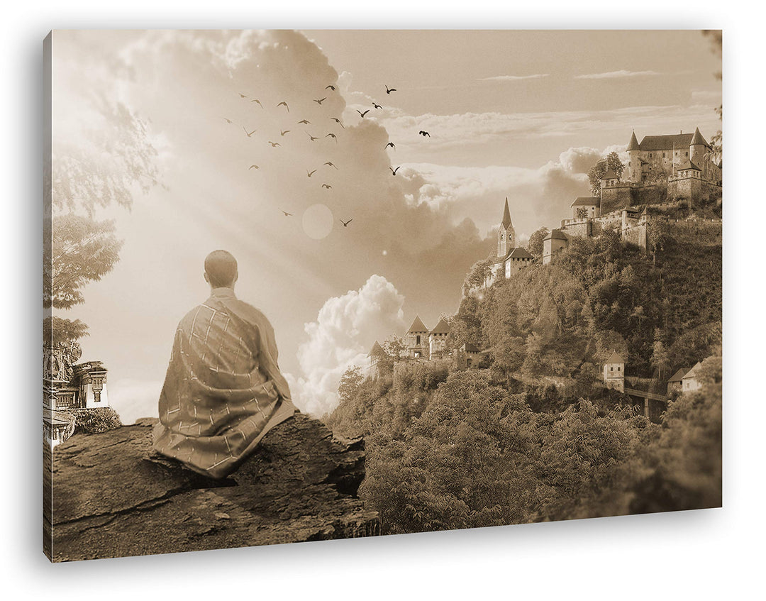 deyoli Buddhistischer Mönch Format: 60x40 Effekt: Sepia als Leinwandbild, Motiv fertig gerahmt auf E