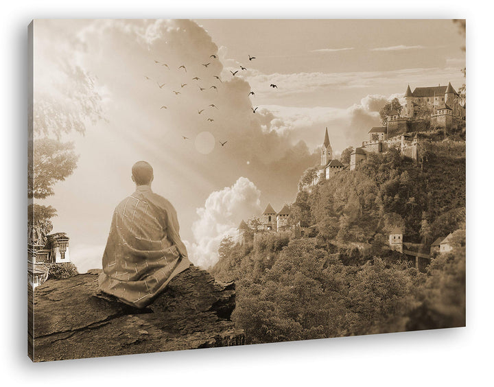 deyoli Buddhistischer Mönch Format: 60x40 Effekt: Sepia als Leinwandbild, Motiv fertig gerahmt auf E