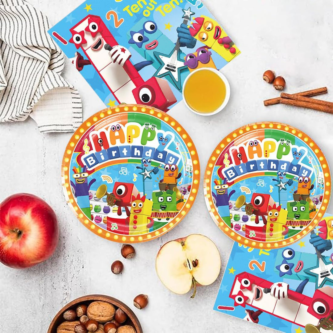 Doyomtoy Number Building Blocks Partygeschirr Set, Serve 20 Gäste Karikatur Zahlenbausteine Geburtst