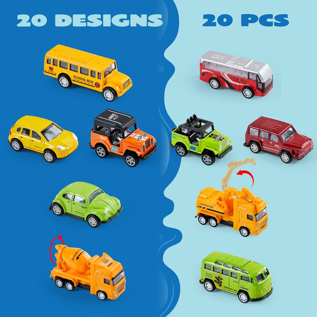 JOYIN 20 Stück Metall Zurückziehen Mini Spielzeugautos, Mini Die Cast Spielzeugautos Set, Pull Back