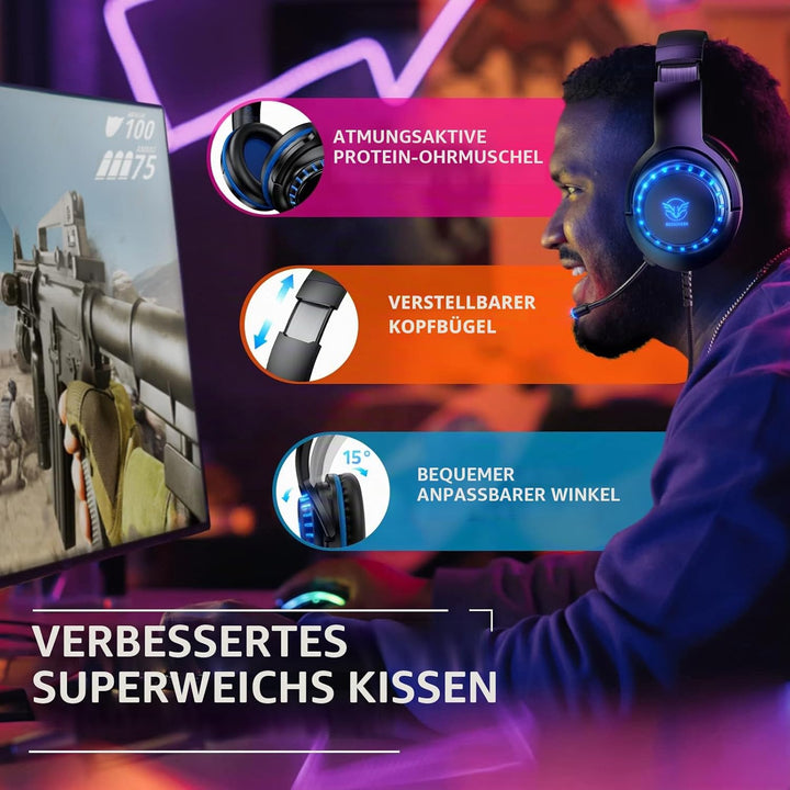 Pacrate Gaming Headset für PS4/PS5/Xbox One/PC/Nintendo Switch, PS4 Kopfhörer mit Kabel Xbox Headset