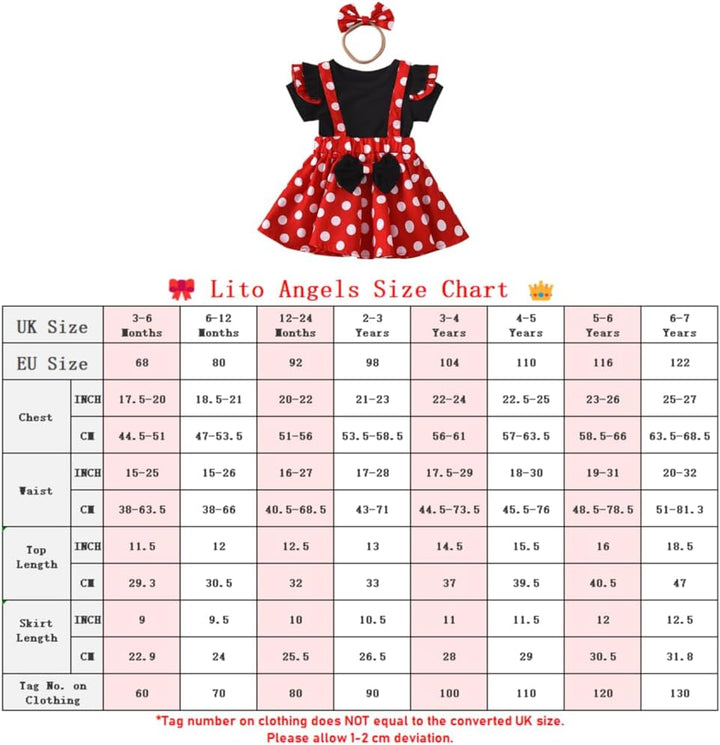 Lito Angels Minnie Mouse Kleid Kostüm Verkleidung mit Stirnband für Baby Kleinkind Mädchen, Hosenträ
