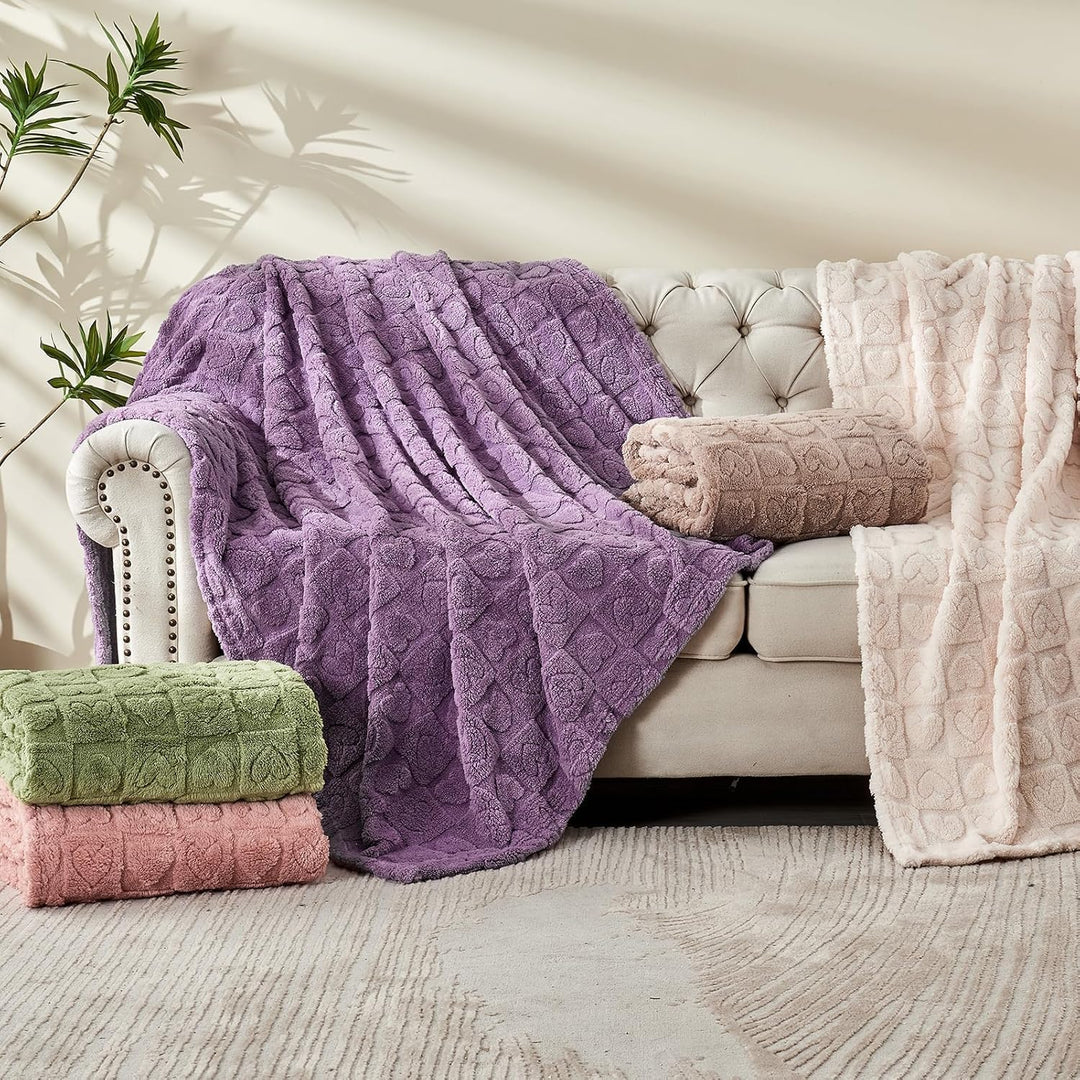FY FIBER HOUSE Überwurfdecke mit Herz-Karo-Muster, weich, warm, waschbar, leicht, flauschig, für Cou
