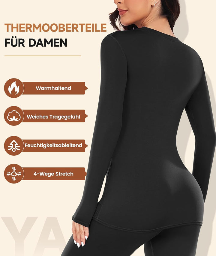 YADIFEN Thermounterwäsche Damen Thermo Oberteil Langarm Thermoshirt Warme Unterwäsche Winter Funktio