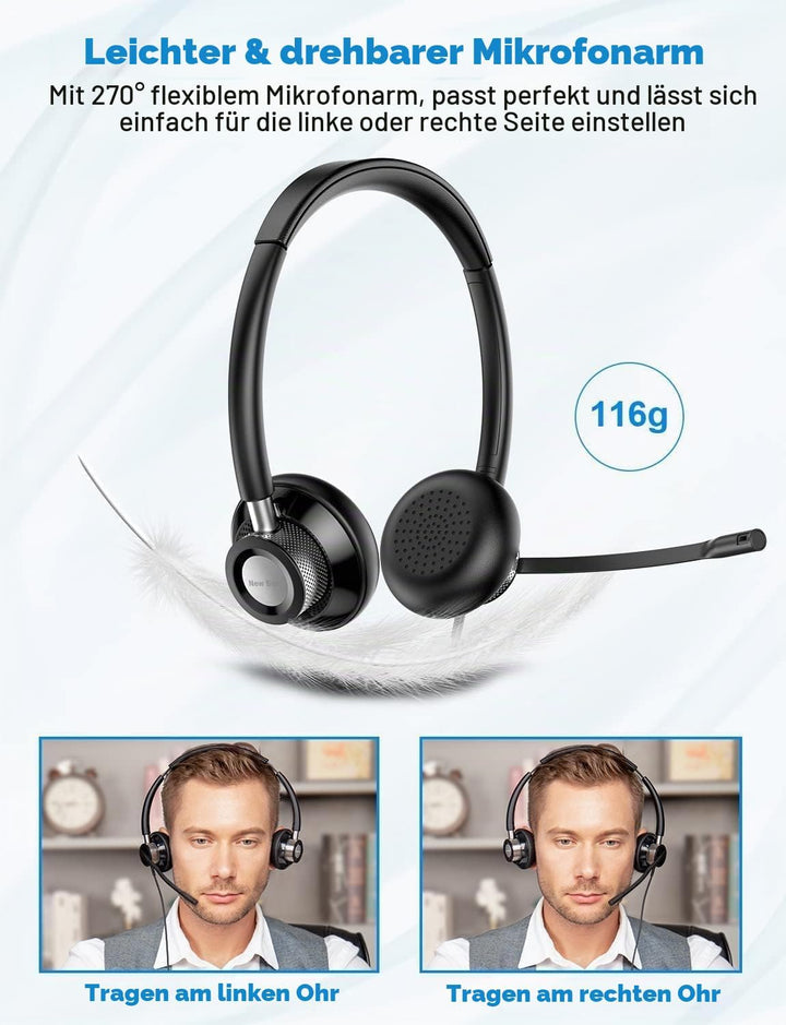 New Bee Headset PC Computer Headset mit Mikrofon Business Headsets USB Typ-C 3.5mm für Call Center O