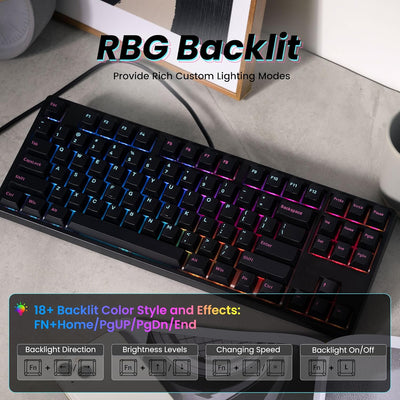 Akko 5087S RGB Mechanische Tastatur Kabelgebundene, 87 Tasten TKL Gaming Keyboard, Unterstützt QMK/V