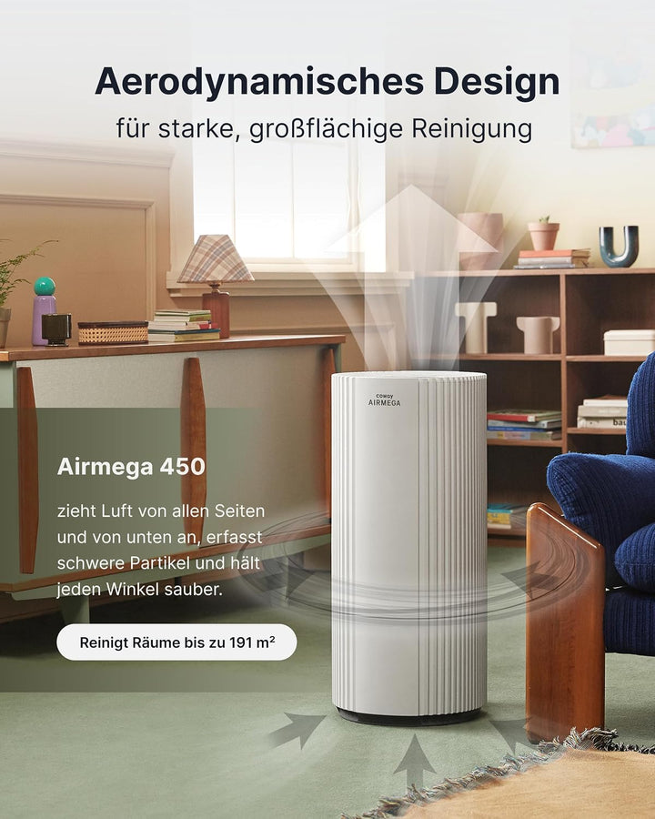 COWAY Luftreiniger für grosse Räume, CADR 734m³/h, reinigt 153m² in 30 Min., HEPA Filter gegen Rauch