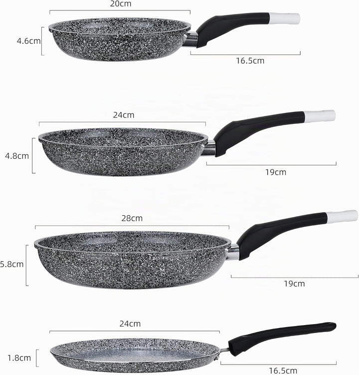 EliteHoff Pfannenset Induktion 4-teilig, Bratpfannenset (20/24/28 cm) + crepe pfanne 24 cm, Induktio