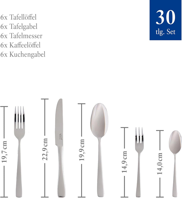 vivo by Villeroy &amp; Boch – Voice Basic Tafelbesteck 30 teilig, 6 Personen, spülmaschinenfest, rostfre