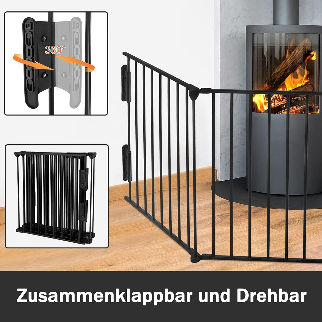 LARS360 Kaminschutzgitter 300cm mit Tür, 5 Elemente Faltbares Ofenschutzgitter & Absperrgitter, Lauf