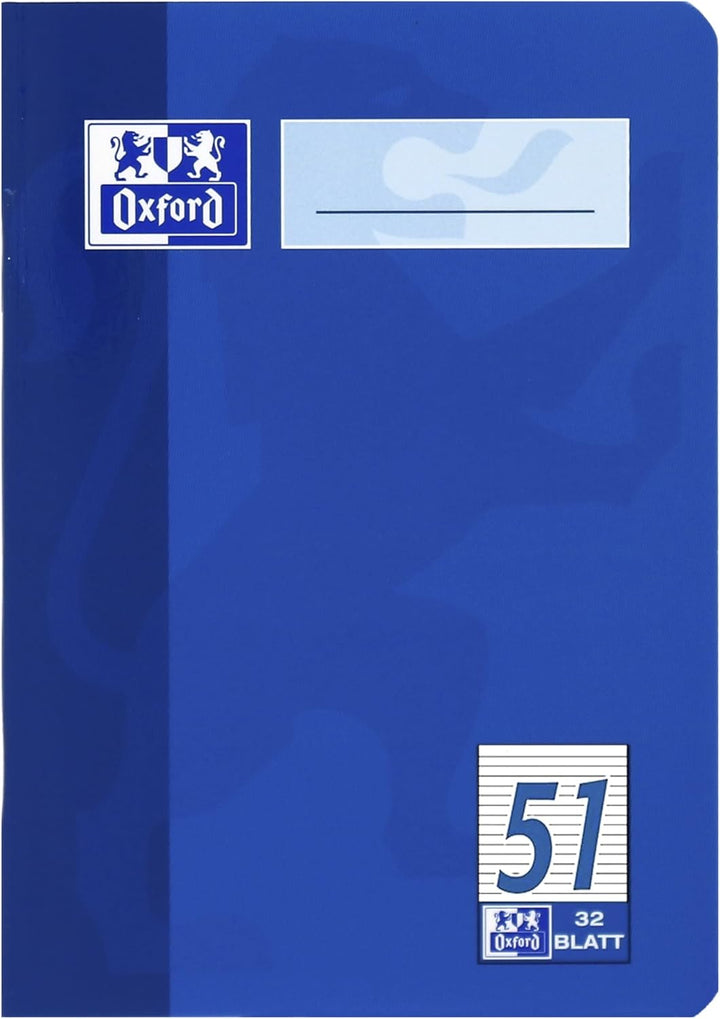 Oxford Oktavheft, A6, Lineatur 51 (liniert), 32 Blatt, gelb & blau, 10 Stück