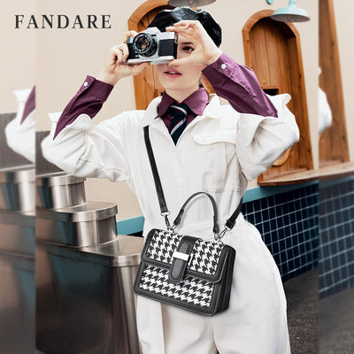FANDARE Mode Damen Handtasche Schultertasche PU-Leder Tragetasche Schachbrett Umhängetasche Wasserdi
