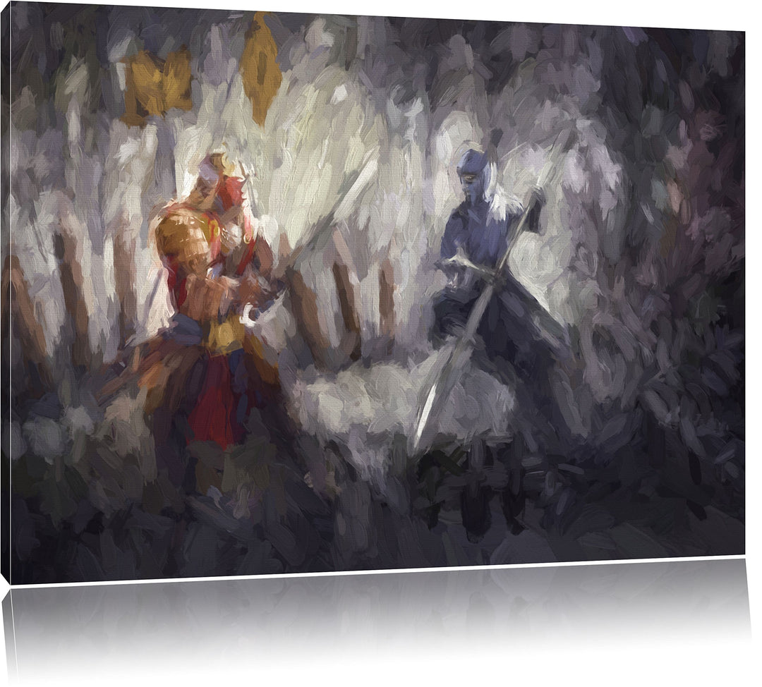 Pixxprint Kampf zwischen Samurai und Ninja Kunst Pinsel Effekt, Format: 100x70 auf Leinwand, 100x70