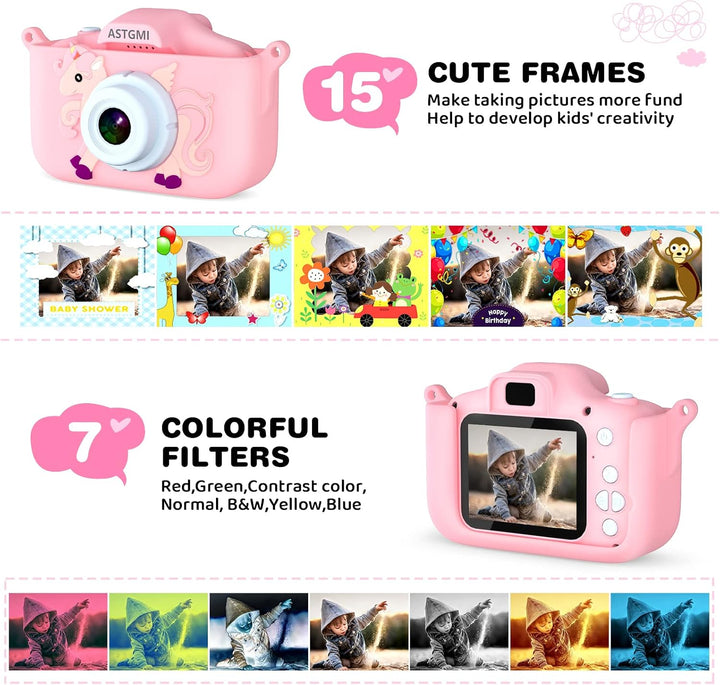 ASTGMI Kinderkamera 2,0 Zoll Kinder Digitalkamera, Minikamera Kinder wiederaufladbar Camcorder Gesch