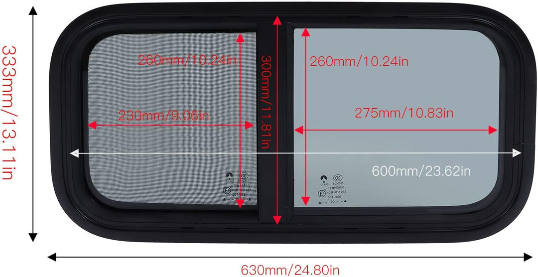 RV-Fenster Für Wohnmobile, Anhänger, Baufahrzeuge, 600 X 300 Mm, Wohnmobilfenster mit Vertikaler Hor