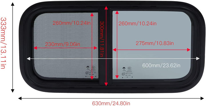 RV-Fenster Für Wohnmobile, Anhänger, Baufahrzeuge, 600 X 300 Mm, Wohnmobilfenster mit Vertikaler Hor