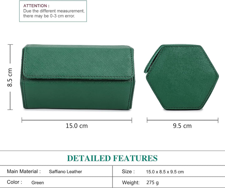 Hiram Uhren-Reiseetui, echtes Leder, sechseckig, 2 Uhren, Aufbewahrungsbox, Schutz-Organizer für Arm