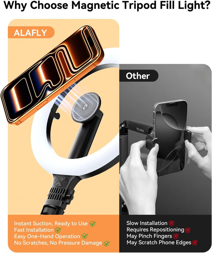 10,2" Magnetisches LED-Ringlicht Mit 76" Verstellbarem Stativ, 5000mAh Wiederaufladbares Selfie-Ring