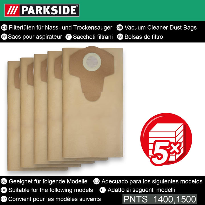 5 Staubsaugerbeutel/Staubbeutel PARKSIDE LIDL Nass Trocken Sauger PWD 25, 30, PNTS 23, 30, 1400, 150