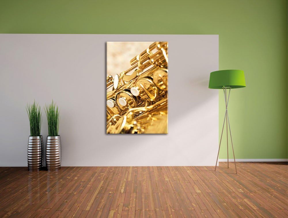 Pixxprint Saxophon, Format: 100x70 auf Leinwand, XXL riesige Bilder fertig gerahmt mit Keilrahmen, K